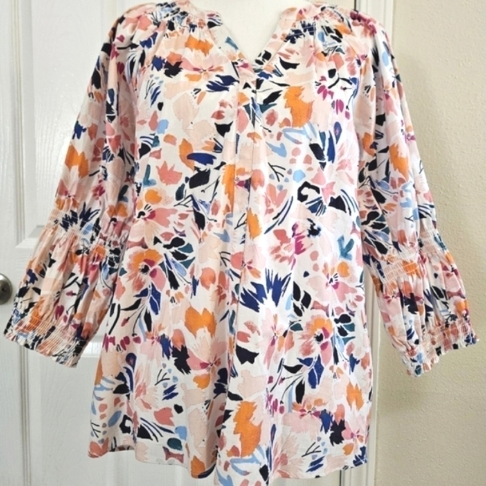 SPENSE BOHO BLOUSE SZ M WHITE PINK BLUE - Picture 2 of 10